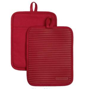 KitchenAid Ribbed Soft Silicone Pot Holder 2-Pack Set, Passion Red, 7"x9"