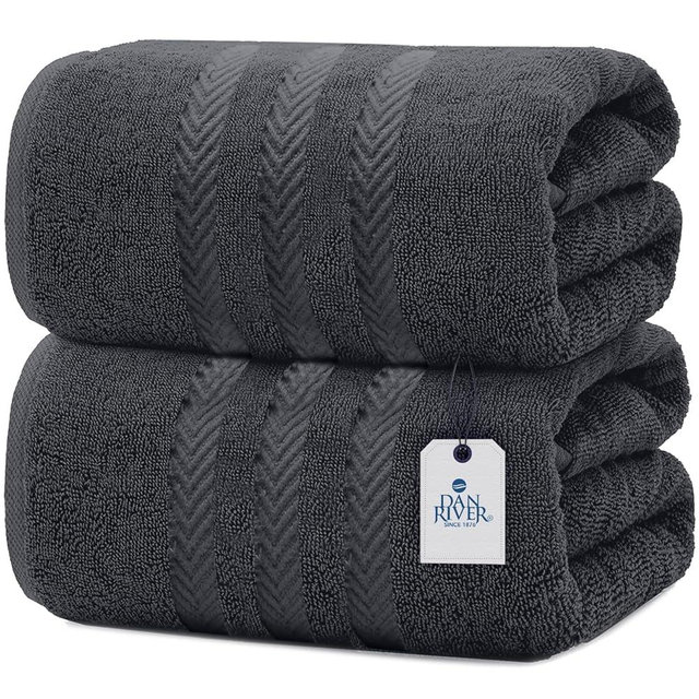 DAN RIVER Pack of 2 Bath Sheet 35x70 Inches, Extra Large Bath Towels, Luxury Quick Dry Cotton Towels - Charcoal