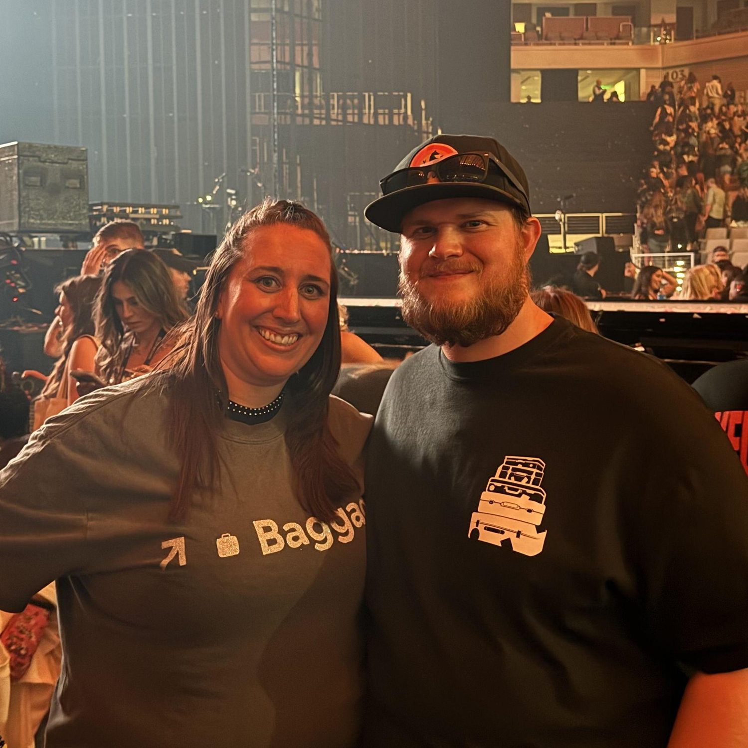 A few days into texting, I told Andrew I had a lot of baggage. He responded "Girl I was a baggage handler for 6 years...I'm a pro at baggage." Only fitting to make us shirts for her song, baggage.