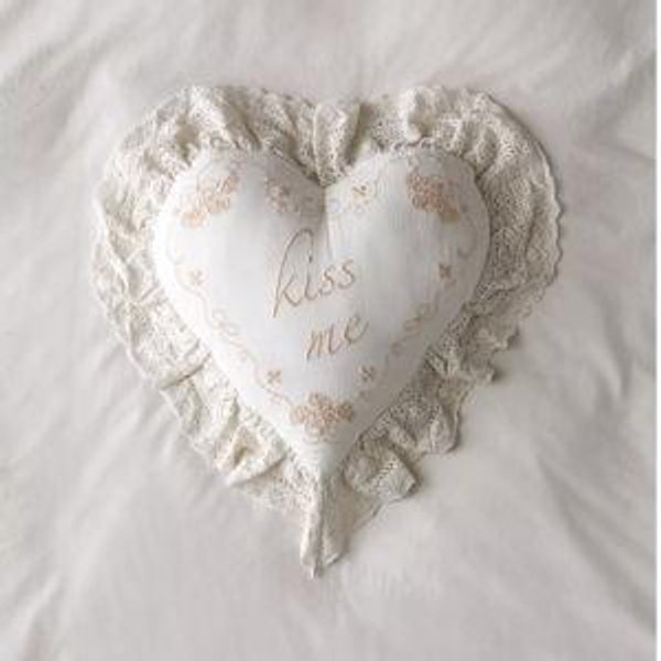 Kiss Me Embroidered Ruffle Heart Throw Pillow
