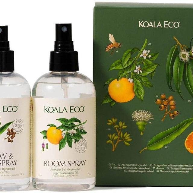 Koala Eco Aromatherapy Gift Collection - Room & Linen, Beautifully Packaged - with Australian Lemon Eucalyptus, Lemon Myrtle & Rosemary Essential Oil, 8.2 oz (2 Pack)