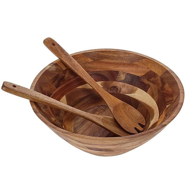 Creekview Home Emporium Acacia Salad Bowl and Serving Utensil Set - Large Wooden Salad Bowl with Serving Spoon and Fork