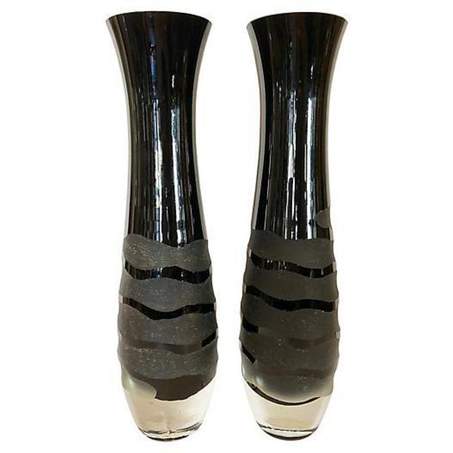 Black Murano Vases, Pair