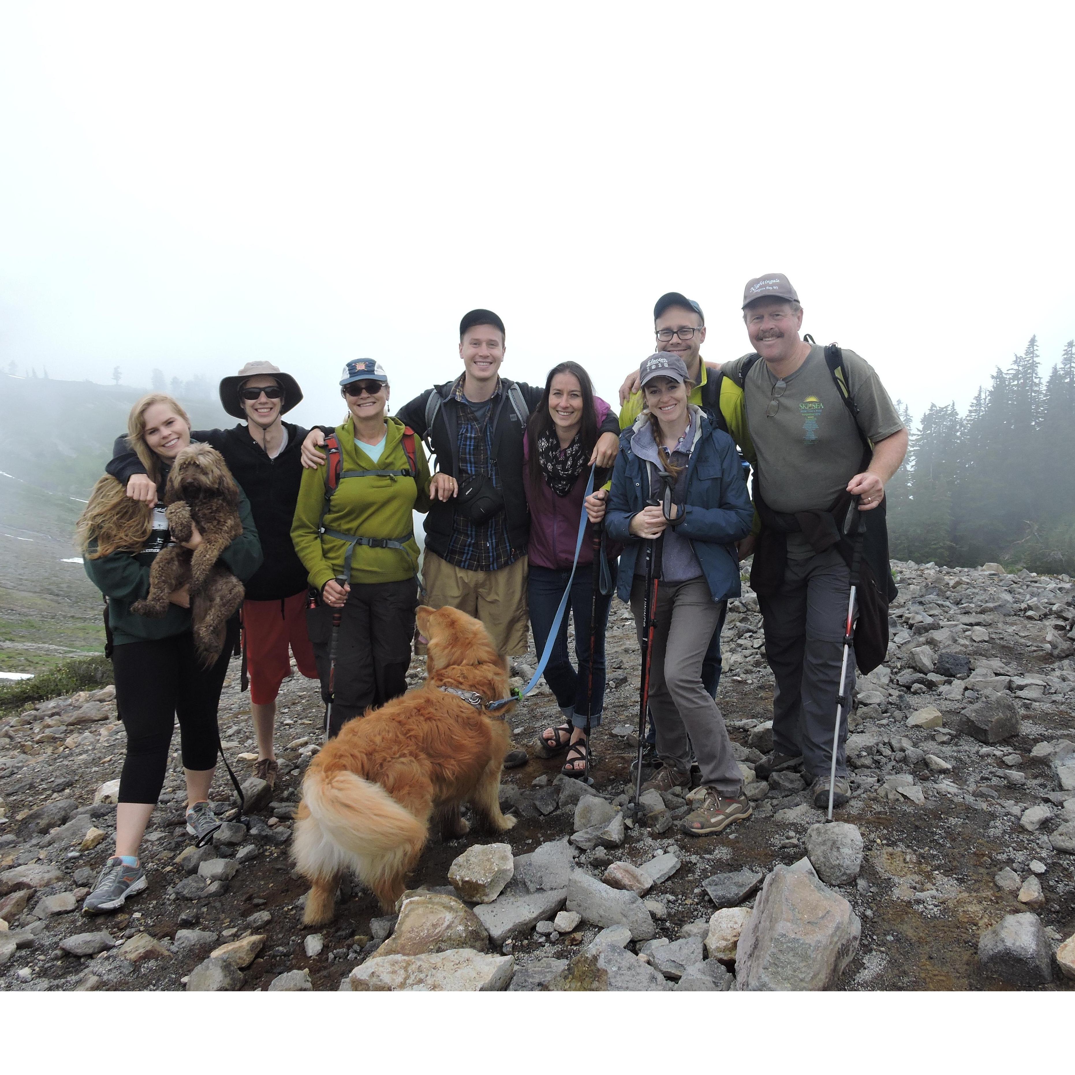 Hike at Artist Point, Mt. Baker, WA. From left to Right: Laura Rich, Daisy, Calvin Shillington, Lisa Wochos, Milo, Michael, Naomi, Rob Rich, Heather Jones, Stuart Rich