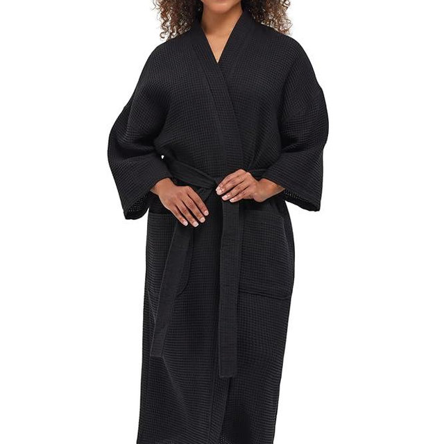 MONARCH Square Waffle Spa Kimono Robe - Soft Light Hotel Bathrobe Cypress (One Size/Large, White)