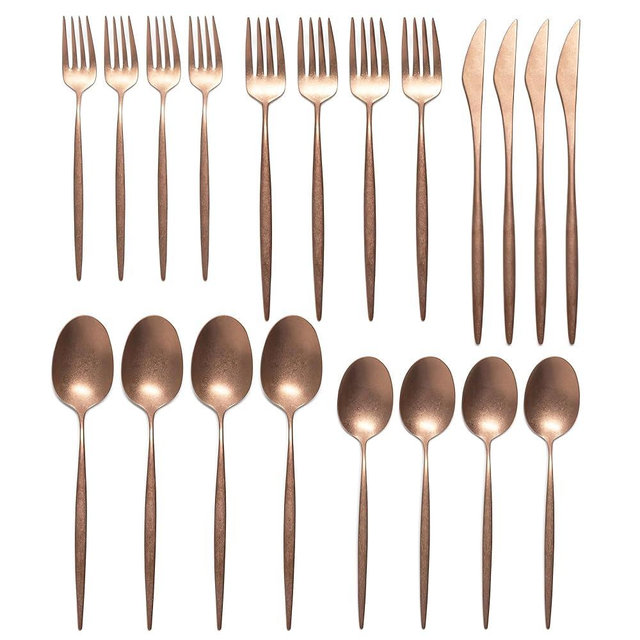 Trasa Home Luxury Vintage Flatware 20-Piece Set – Service for 4, Premium Stainless Steel with Weighted Handles, Aged Heirloom Finish, Dishwasher Safe, Elegant and Modern Cutlery (Vintage Copper)