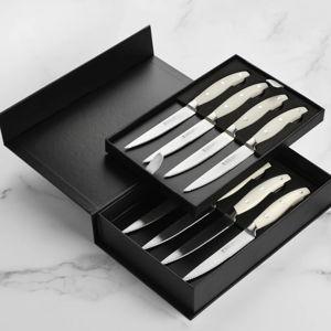 Henckels 8 Piece Forged Serrated Steak Knife Set with Gift Box, Off-White Handles