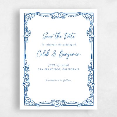Blue Simple Wedding Save the Date - Oia Portrait