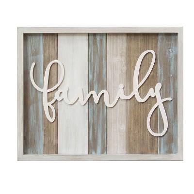Stratton Home Decor 16"x20" Rustic "Family" Wood Decorative Wall Art Set White