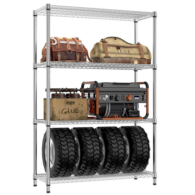 IZEUK 3400 LBS Garage Shelving Wide Storage Shelves 4 Tier Metal Shelves Heavy Duty Adjustable Utility Shelf Rack Chrome 17.7" D x 47.2" W x 70.4" H