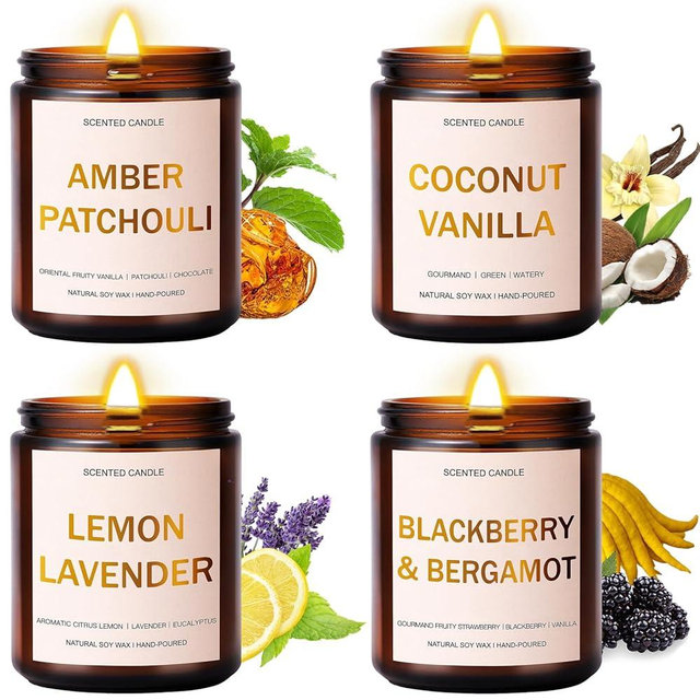 28oz Wood Wick Candles That Crackle: 4 Pack Scented Candles for Home Scented, Aromatherapy Candle Set with Crackling Wooden Wick Up to 200H Burning Candle Gift Set for Birthday Thanksgiving Christmas