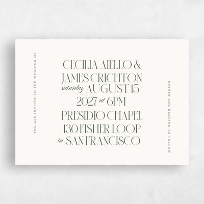 Dark Olive, Beige Wedding Invitation - Milan Landscape