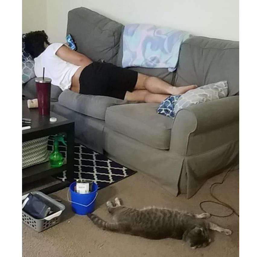 Cameron and the cat having an afternoon nap