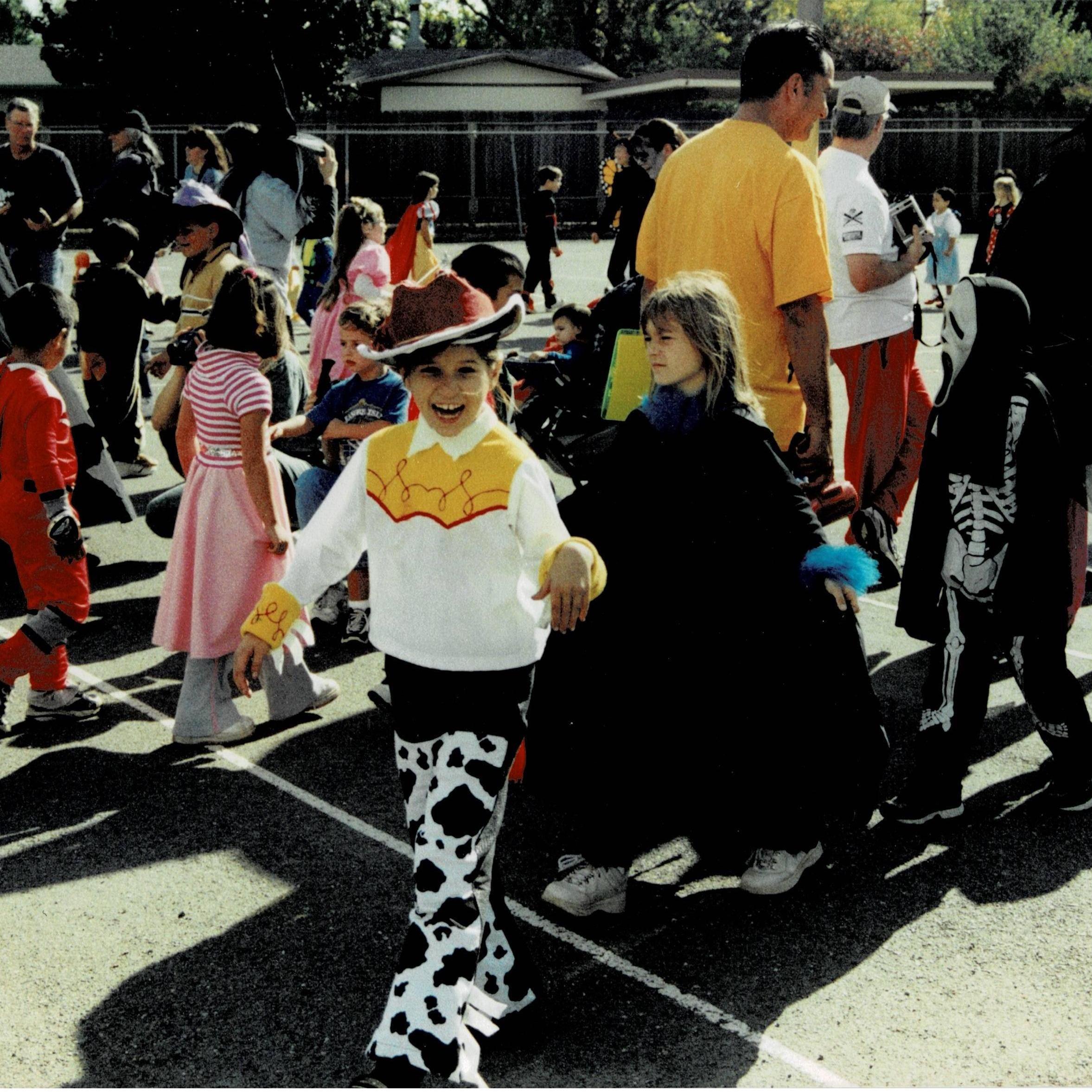 Marina at Halloween in a Jesse costume, handmade by her talented mother