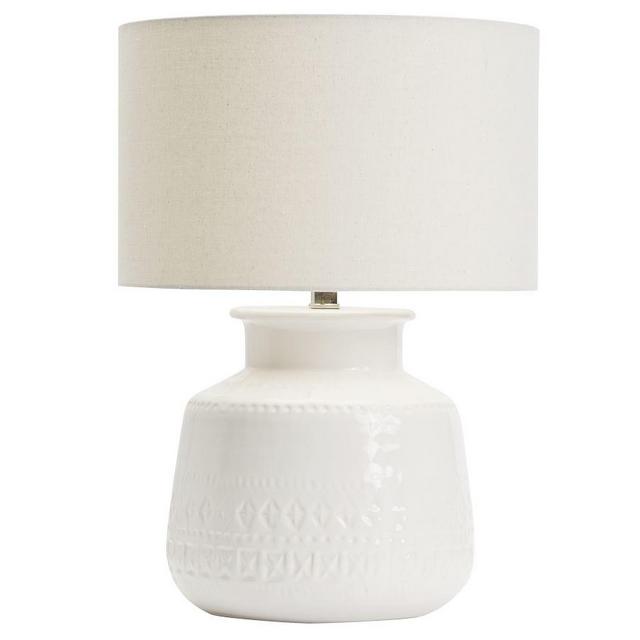 WBLB Emma Textured Ceramic Round  Lamp w/ Shade, WHITE