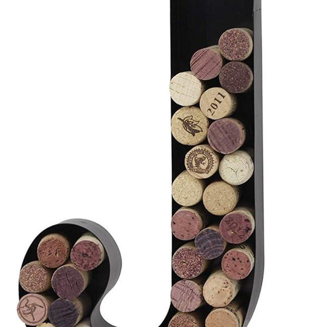 Made Easy Kit Metal Letter Wine Cork Keepsake Saver & Holder Monogram w/Free Wall Mount Kit A-Z (Letter J, Large)