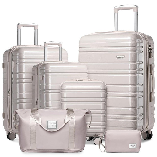 LARVENDER Luggage Sets 6 Piece Hardside Expandable Suitcase with Wheels TSA Lock, PC+ABS Hardshell Lightweight Travel Luggage Sets for Women, Glossy Champagne