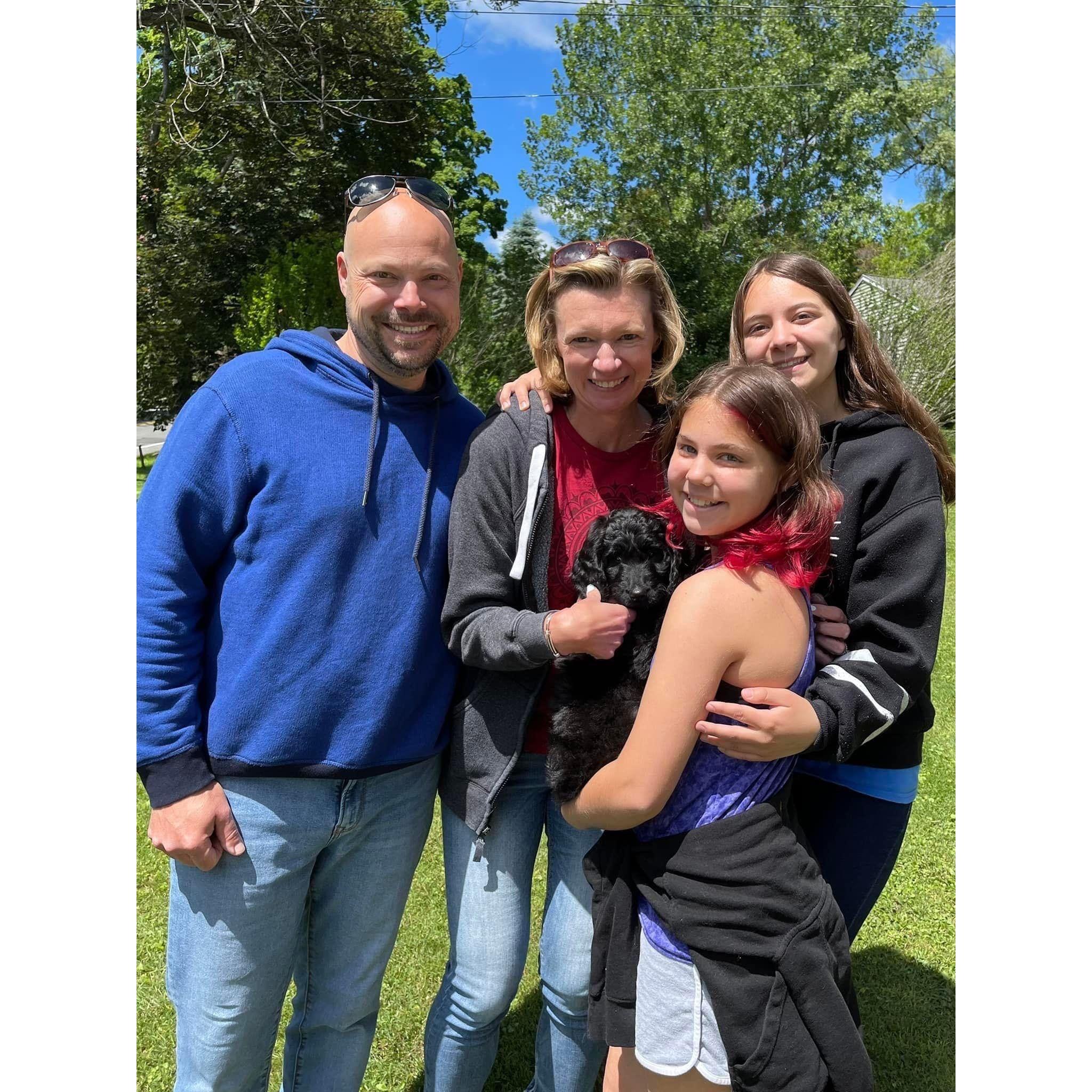 First Family Photo with our newest addition! Introducing Jax "the Duke" Brady!