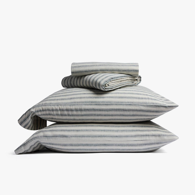 Queen Relaxed Linen Stripe Sheet Set Cove & Parchment - Parachute for Target