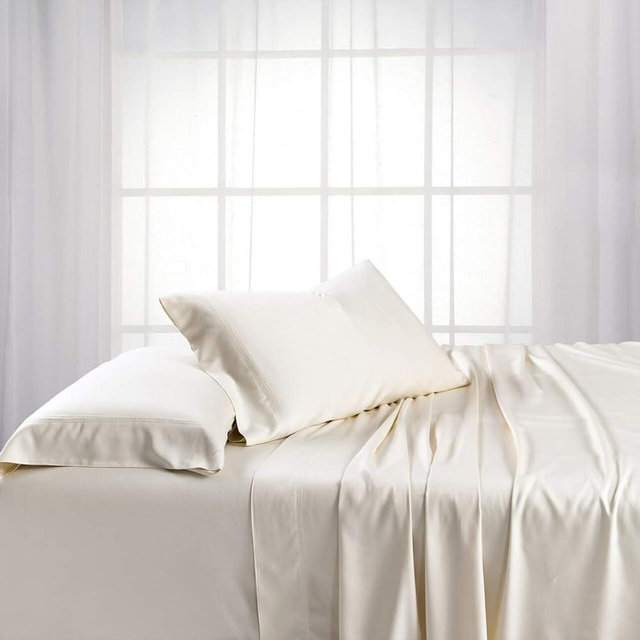 Pure Mulberry Silk Bed-Sheets 4-Piece Bedding Set- 25 Momme -6A Graded Solid Sheet Set | King(76" X 80") Ivory |Upto 14"-22"(inch) Deep Pockets | Elastic Bounded 4 Piece Set | Oeko-Tex Standard