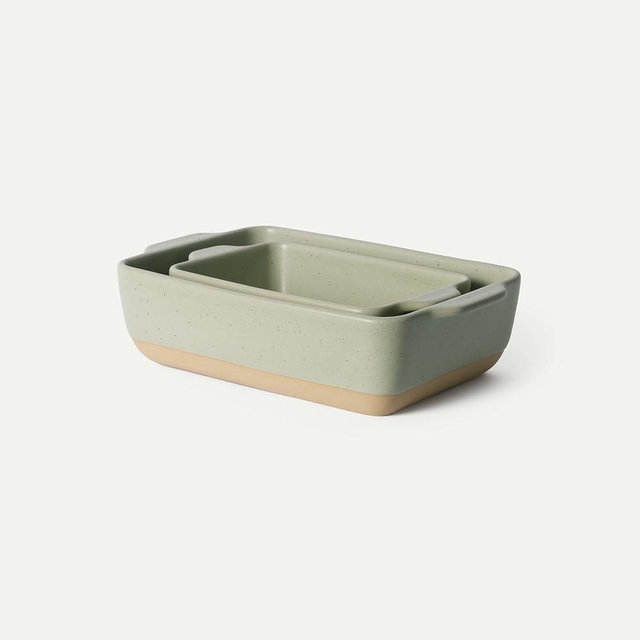 Mora Ceramic Set of 2 Baking Dishes For Casserole, Banana Bread, Brownies, Broiling, Roasting, and Baking. 7x11 in and Loaf Pans - Porcelain Serving Bakeware from Oven to Table. Freezer Safe - Thyme