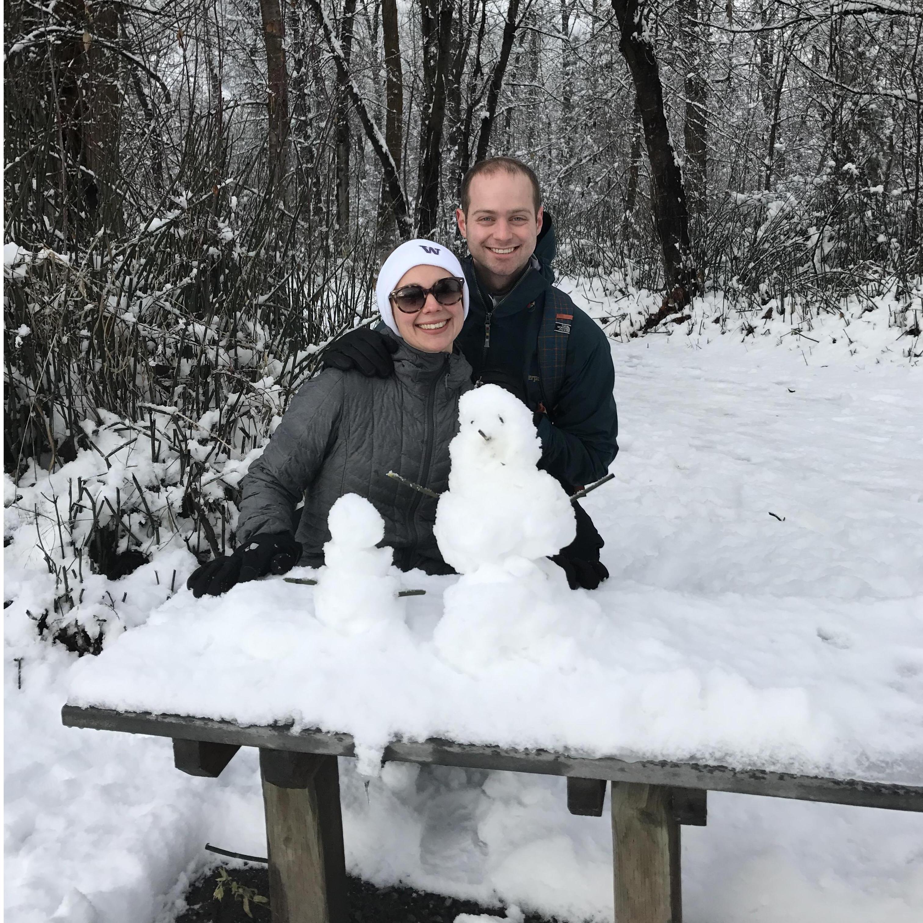Finding a little snow family left behind in Leavenworth, WA during Christmas, 2017.