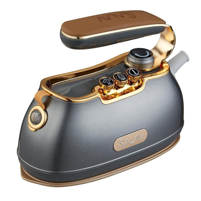 SALAV® Retro Edition Duopress Handheld Garment Steamer and Iron, Ceramic Plate, 1000 watts of Steam, Removes Wrinkles on Clothes, Vintage Style No Drip Steam, Titanium