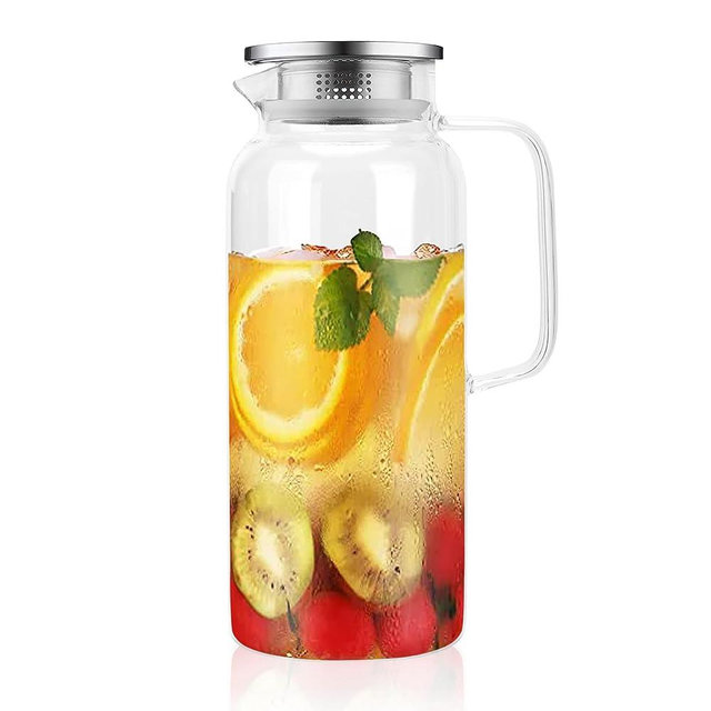 BOQO 2 L/ 68 oz Glass Pitcher with Lid, Glass Carafe for Hot/Cold Beverages,Glass Water Jug for Fridge,Iced Tea Pitcher, Large Clear Glass Water Pitcher for Cold Brew,Juice,Milk and Homemade Beverage