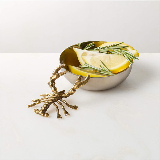 Stainless Steel and Brass Lobster Snack Bowl