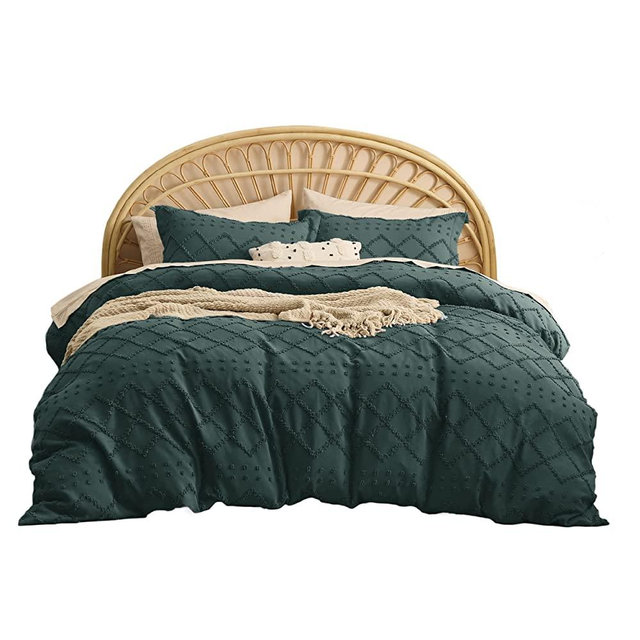 BEDSURE Duvet Cover King Size - King Duvet Cover Set, King Boho Bedding Set for All Seasons, 3 Pieces Embroidery Shabby Chic Home Bedding Duvet Cover Set (Forest Green, King, 104x90)