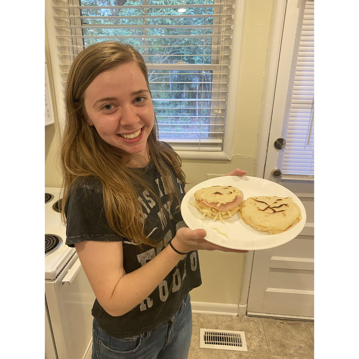 Grace's first time making arepas all by herself (with supervision)!