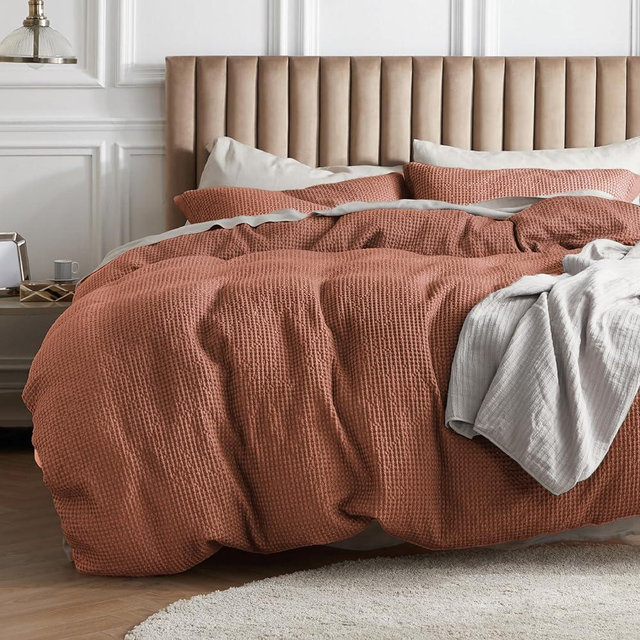 Bedsure Cotton Duvet Cover King - 100% Cotton Waffle Weave Aragon Red Duvet Cover King Size, Soft and Breathable King Duvet Cover Set for All Season (King, 104"x90")