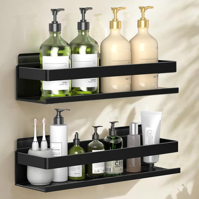 YESENT Aluminum Shower Caddy 2-Pack 11.8in, Stick-on Bathroom Rack, Thickened and Sturdy Bathroom Storage Rack wall-Mounted, no Punching and no Drilling Installation Methods(2 Layers 11.8in)