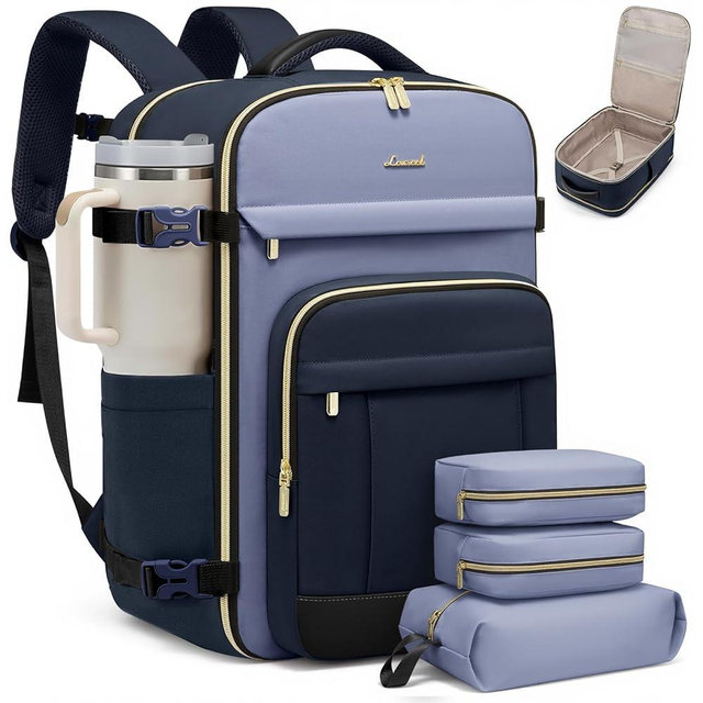 LOVEVOOK Travel Backpack for Women & Men - 17.3 Inch Carry On Backpack & Personal Item Backpack for Airlines, Spacious and Durable Design, with 3 Packing Cubes