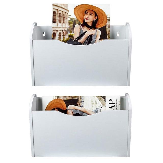 PAG Wall File Holder Wall Mounted Wood Hanging File Organizer for Office, 2 Pockets, White