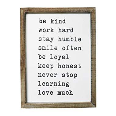 SANY DAYO HOME Wall Decor Signs with Inspirational Sayings 16 x 12 inches Rustic Wood Framed Modern Farmhouse Wall Hanging Art - Be Kind, Stay Humble, Never Stop