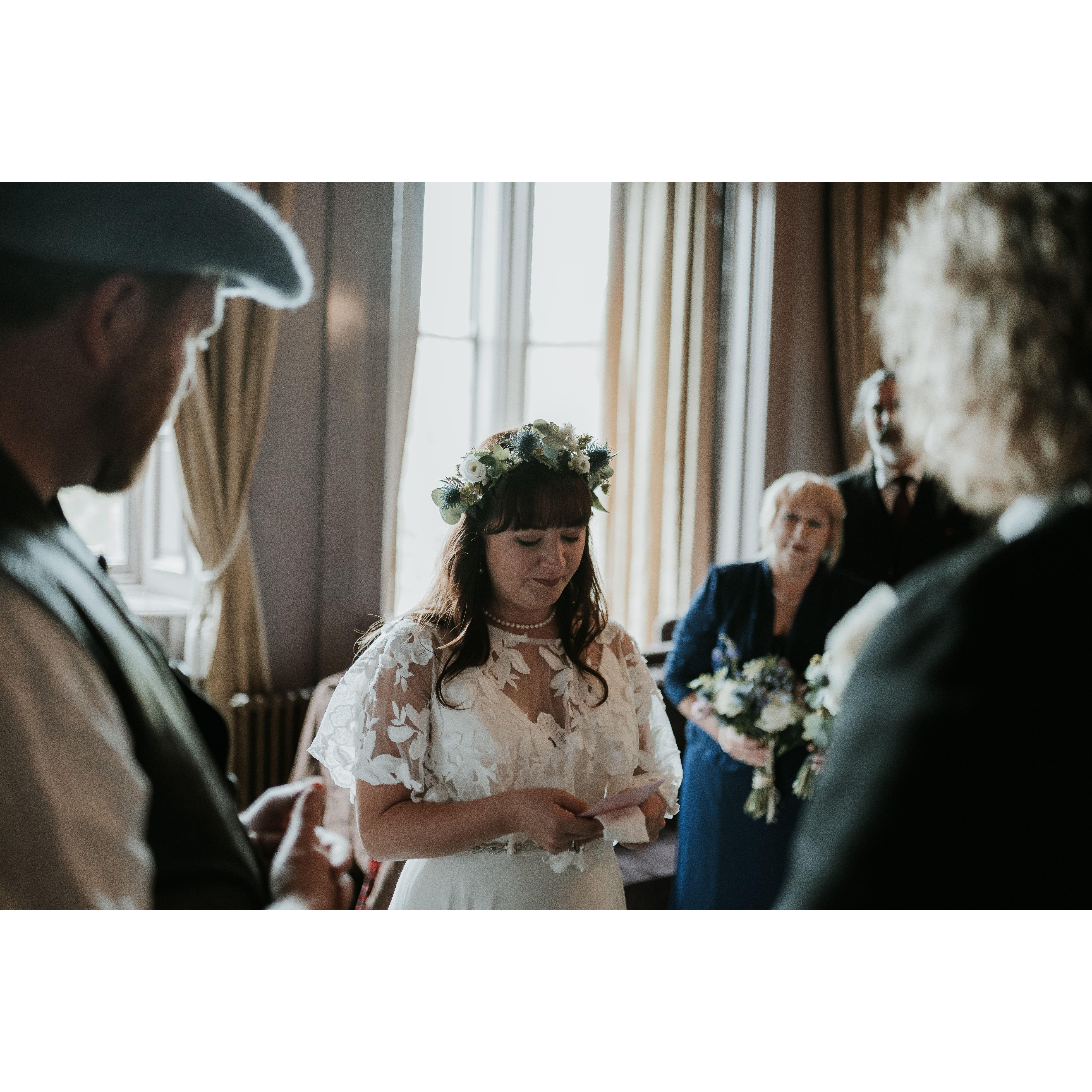 reading our hand-written wedding vows