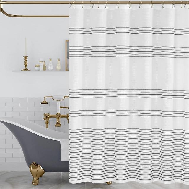 Lazzzy Shower Curtain for Bathroom Fabric Striped Boho Shower Curtain in Bath Modern Waterproof Shower Curtain 70x72 inches 1 Panel with Shower Curtain Hooks Grey and White
