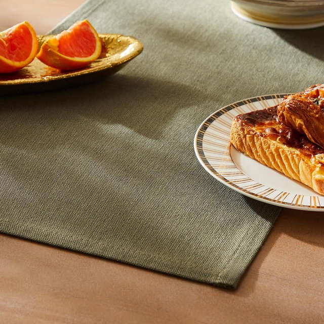 ZeeMart Rustic Cotton Linen Table Runner, 13x72 Inches Olive, Farmhouse Style Green Table Runners 72 Inches Long, Washable Kitchen Dining Table Decoration for Home Party Decor