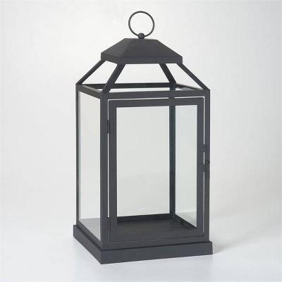 17" Gideon Metal Outdoor Lantern with Door Black - Smart Living