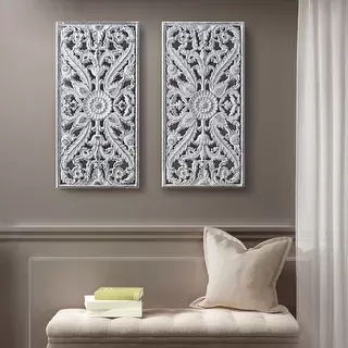 Madison Park Botanical Panel Carved Wall 2 Piece Set - White