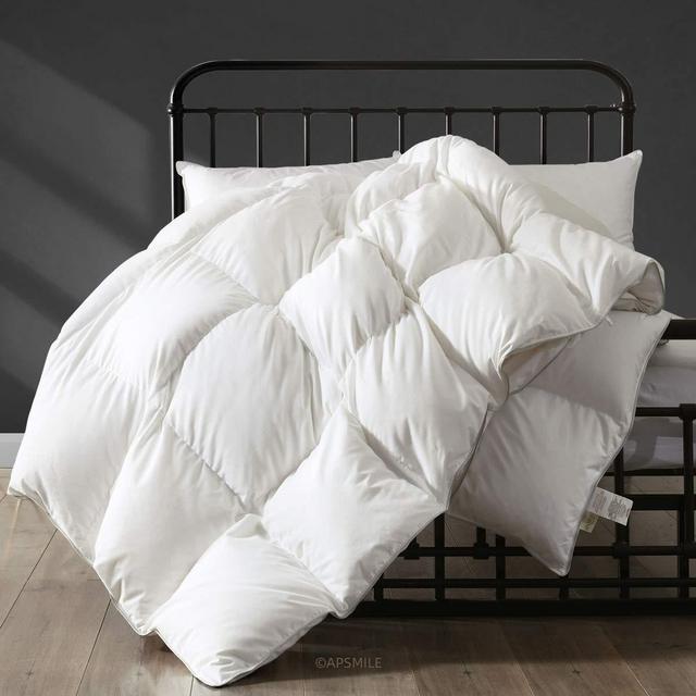 APSMILE All Season Hungarian Goose Down Comforter - Ultra-Soft Pima Cotton, 750FP 40oz Medium Warmth Year-Round Duvet Insert (Full/Queen, White)