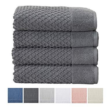 100% Cotton Quick-Dry Bath Towel Set (30 x 52 inches) Highly Absorbent, Textured Luxury Bath Towels. Grayson Collection (Set of 4, Dark Grey)
