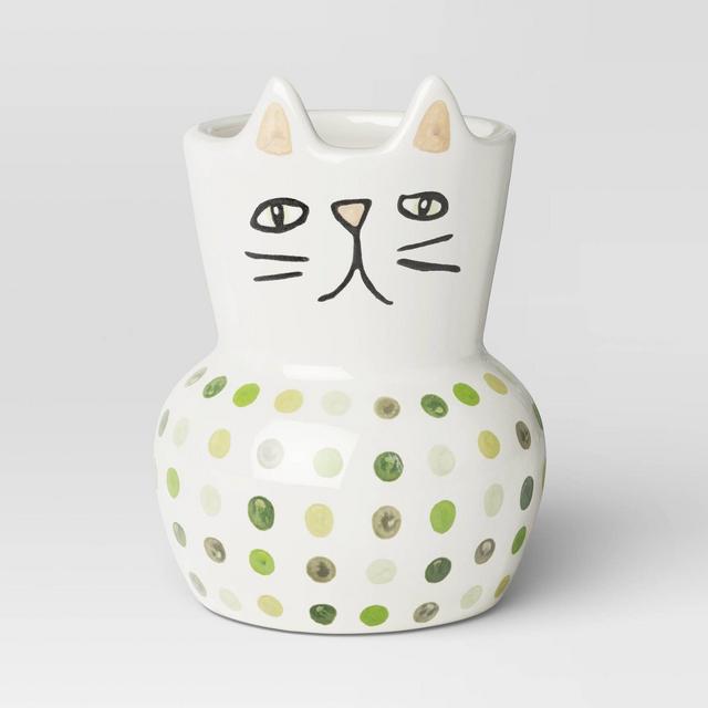 4.5" Ceramic Family Cat Outdoor Planter White - Threshold™