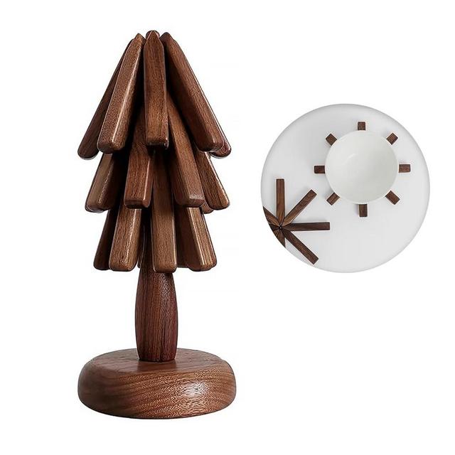 Wooden Trivets for Hot Dishes Tree Shape Trivet Set Coaster for Teapot Hot Pots (Black Walnut)