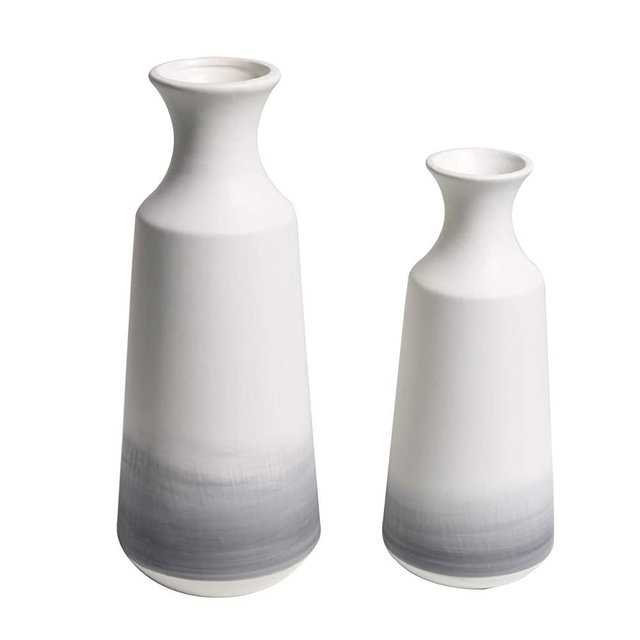 TERESA'S COLLECTIONS Ceramic Modern Vase Set for Home Decor,Handmade Grey and White Aquarelle Decorative Flower Vases for Living Room, Kitchen, Bedroom Decoration (Set of 2)
