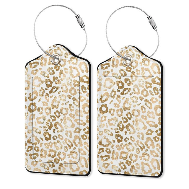 2 Pack Leather Luggage Tag for Suitcase White Leopard Print Unique Suitcase Tag with Privacy Cover ID Label & Stainless Steel Loop for Women Men Suitcase Baggage,Travel Tags for Luggage