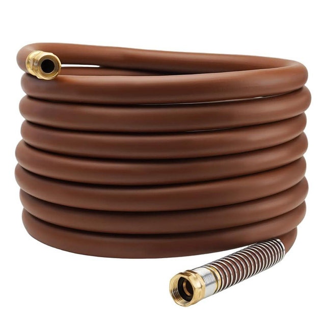 Guitrees Garden Hose 25FT x 3/4", Heavy Duty Rubber Hose, Water Hose with Five Layered Braiding, Male to Female Fittings, 1000PSI Burst, 300PSI Working (Brown)