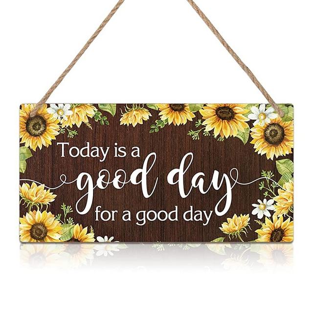 CHDITB Today Is A Good Day Inspirational Wood Sign(11" x 6"), Sunflower Hanging Decoration with Motivational Sayings , Colorful Sunflower Welcome Hanging Sign for Office Kitchen Housewarming Gift