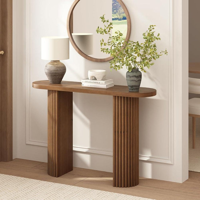 WINWY Fluted Solid Wood Console Table-39.2" Farmhouse Entryway Table with Rounded Corners, Morden Sofa Tables Behind Couch for Foyer, Entrance, Living Room, Hallway
